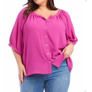 Karen Kane Womens Flowy Peasant Top  Pink Elbow Sleeve 2X NWT $158 Boho Vacation